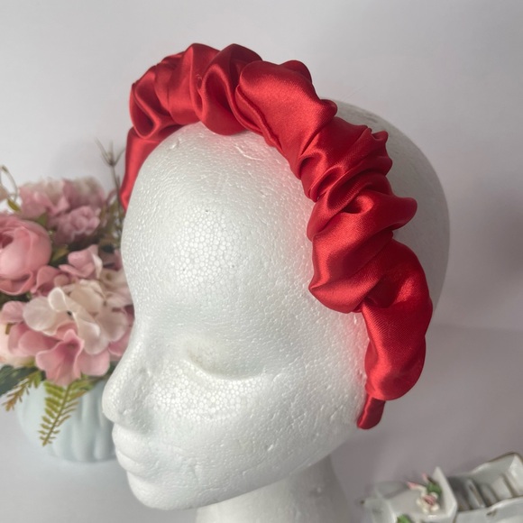 Red Satin Headband wrap scrunched For Women Pleated design - Picture 14 of 15